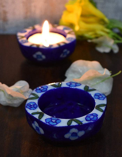 Blue Pottery T-Holder Set Of 2 Pcs.